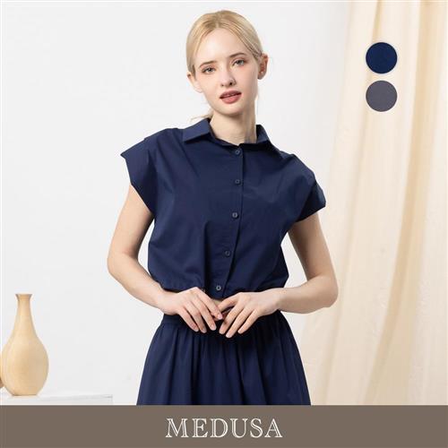 現貨【MEDUSA 曼度莎】簡約擴肩短版抽繩襯衫 - 2色（M-XL）｜女短袖襯衫 短版上衣 休閒上衣