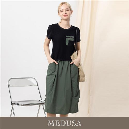 現貨【MEDUSA 曼度莎】橄欖綠口袋拼接休閒洋裝（M-XL）｜休閒洋裝 工裝洋裝
