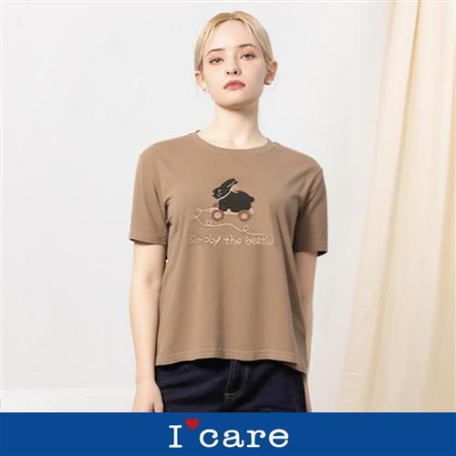 現貨【ICare 依卡】滑板小黑兔休閒短版T恤（F）｜女短袖T恤 女休閒上衣 女T恤