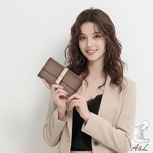 【A&L老工匠】真皮頭層牛皮Saretha優雅氣質大容量手機皮夾長夾-奶茶灰棕