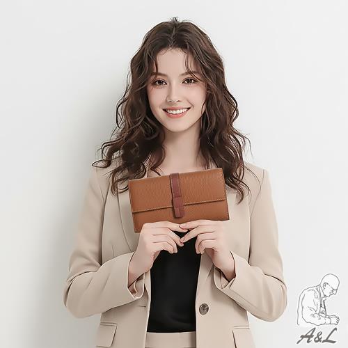 【A&L老工匠】真皮頭層牛皮Saretha優雅氣質大容量手機皮夾長夾-焦糖棕