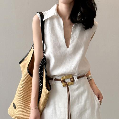 【nata】質感亞麻V領上衣  M-L