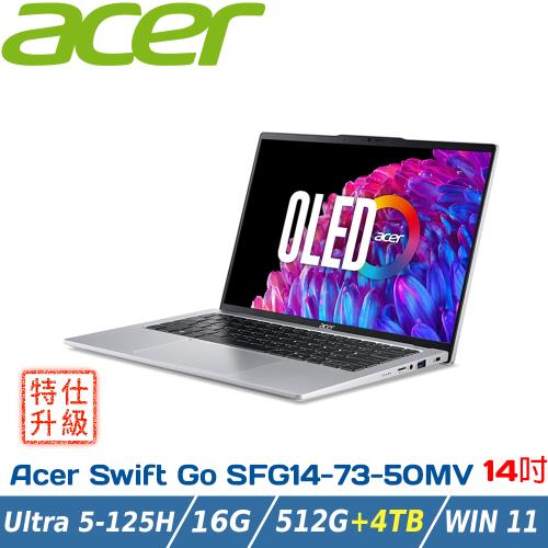 【特仕升級】Acer Swift Go SFG14-73-50MV 14吋AI 輕薄筆電 (Ultra 5 125H/16GB/512G+4TB