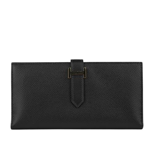 二手商品9.5成新_HERMES Bearn H Epsom皮 金釦長夾(黑色)