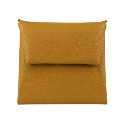 HERMES Bastia 山羊皮方形釦式零錢包(土棕色)