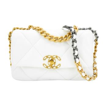 Chanel 19 菱格羊皮三色鍊手提斜揹包-26cm(AS1160-白)