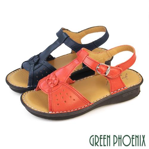 GREEN PHOENIX 女 涼鞋 全真皮 牛皮 小坡跟 厚底 吸震減壓 台灣製U60-22560