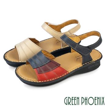 GREEN PHOENIX 女 涼鞋 厚底 小坡跟 吸震減壓 全真皮 牛皮 臺灣製U60-22559