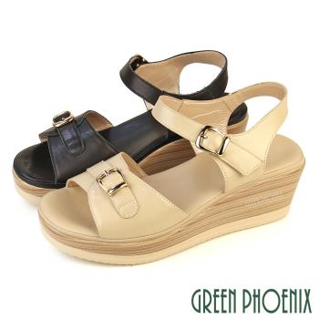GREEN PHOENIX 女 涼鞋 楔型涼鞋 厚底涼鞋 全真皮 牛皮 輕量U29-2A185