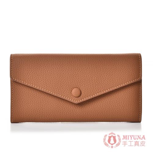 【MIYUNA米友娜】真皮頭層牛皮Caroline文青氣質信封長夾-焦糖棕