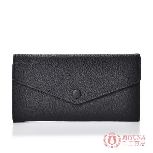 【MIYUNA米友娜】真皮頭層牛皮Caroline文青氣質信封長夾-經典黑