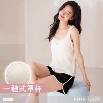 【PINK LADY】罩杯式 無袖成套睡衣 晨光節奏 涼感螺紋布 居家服(女睡衣/內含胸墊/春夏/兩件式) 25912