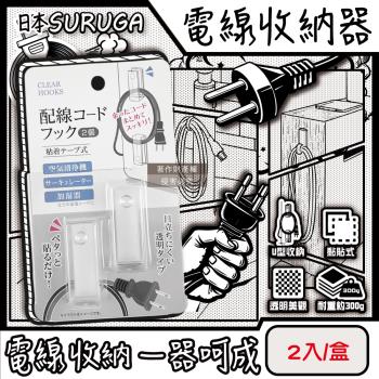 日本SURUGA-U型黏貼式繞線掛鉤電線收納器2入/盒-透明固定款(免鑽孔居家牆面整理理線器,電源延長線材無痕壁掛固定夾,家電配線集線工具)