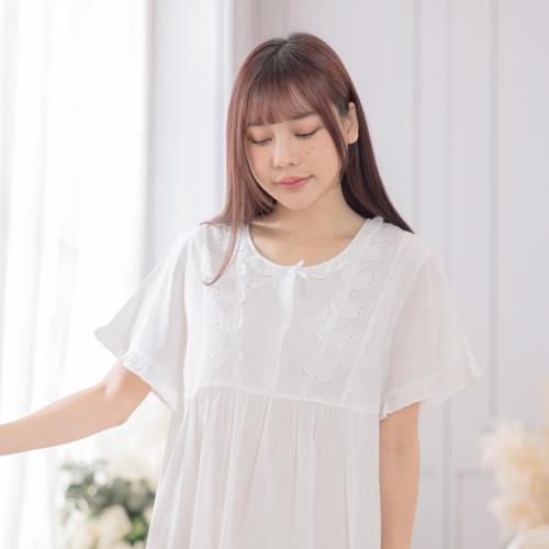 La Felino - 溫暖笑顏半開釦短袖蕾絲洋裝睡衣【R4806】