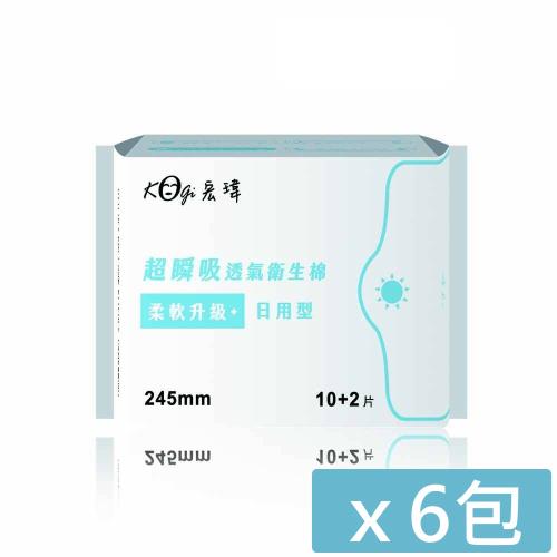 【宏瑋】超瞬吸透氣衛生棉(日用型|24.5cm|10+2片/包) 6包組