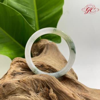 【肌容雪】緬甸天然A貨翡翠白底飄陽綠手鐲 編號850(鐲寬55.2mm #18號)