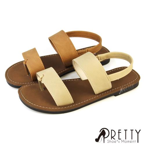 Pretty 女 涼鞋 平底涼鞋 二字帶 夾腳 套趾 輕量 鬆緊帶BA-20811