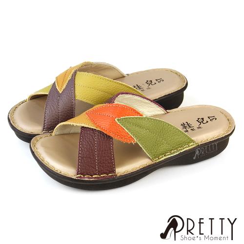 Pretty 女 拖鞋 真皮 厚底 小坡跟 手縫大底 台灣製BA-20015