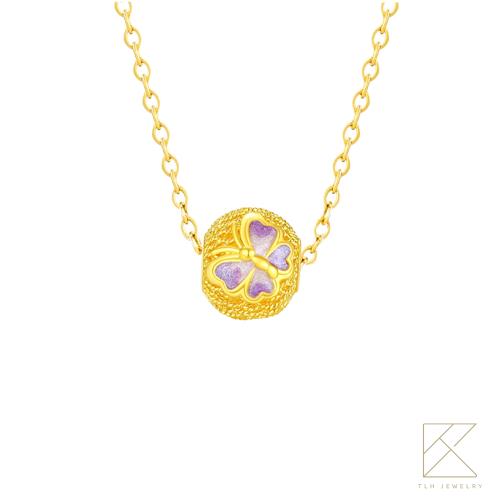 【TLH】黃金墜轉運珠項鍊 純金999 多選 花蝶錦繡 約重0.15錢±0.03 (顏色隨機)