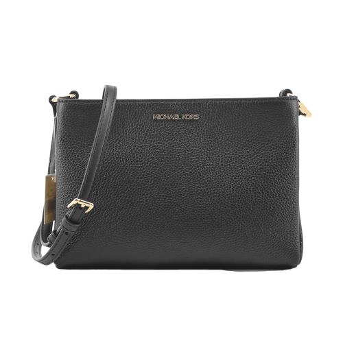 Michael Kors TRISHA 素面荔枝皮革三層斜背包-黑