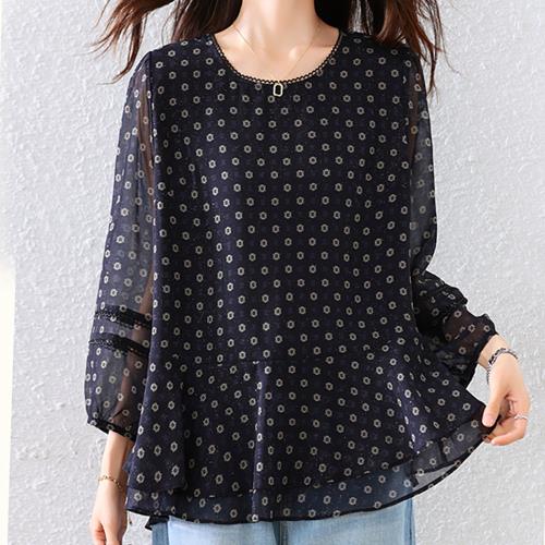 麗質達人 - 3356黑藍印花上衣-LY