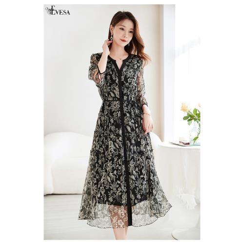 【伊凡莎名媛時尚】法式浪漫名媛藝術氣質雅韻100%蠶絲洋裝-AB款
