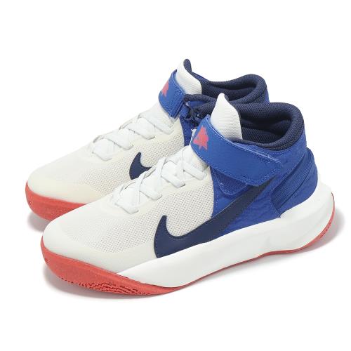 Nike 籃球鞋 Team Hustle D 10 FlyEase GS 大童 女鞋 米白 藍 魔鬼氈  DD7303-103