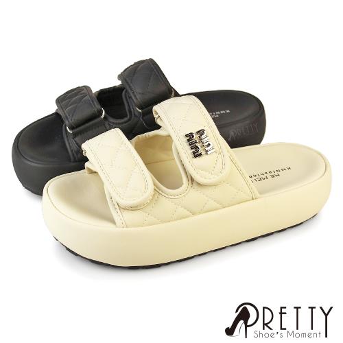 Pretty 女 拖鞋 厚底拖鞋 鬆糕 二字帶 沾黏式 菱格紋BA-28339