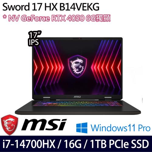 MSI微星 Sword 17 HX B14VEKG-283TW 17吋電競筆電 i7-14700HX/16G/1TB SSD/RTX4050/W11P
