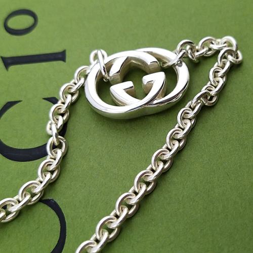 九五成新展示品-半價出清-GUCCI 925純銀-Interlocking 雙G墜飾項鍊