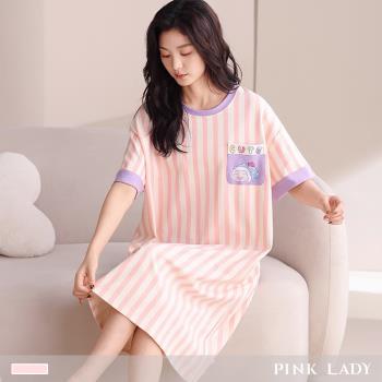 【PINK LADY】棉柔短袖睡裙 紫邊甜夢 短袖居家服(女睡衣/圓領/連身睡裙/連衣裙/外出可穿) 13091