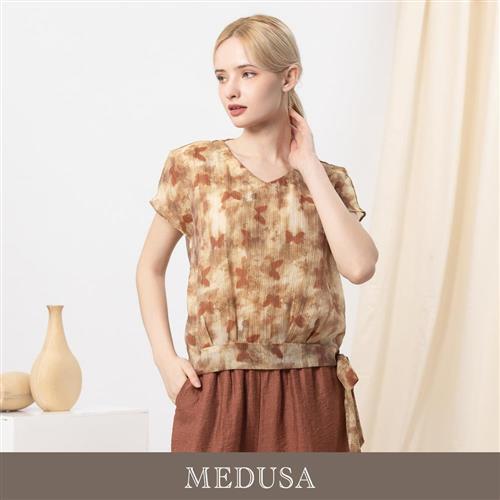 現貨【MEDUSA 曼度莎】蝴蝶渲染綁帶天絲棉上衣（M-XL）｜女休閒上衣 夏日涼感上衣