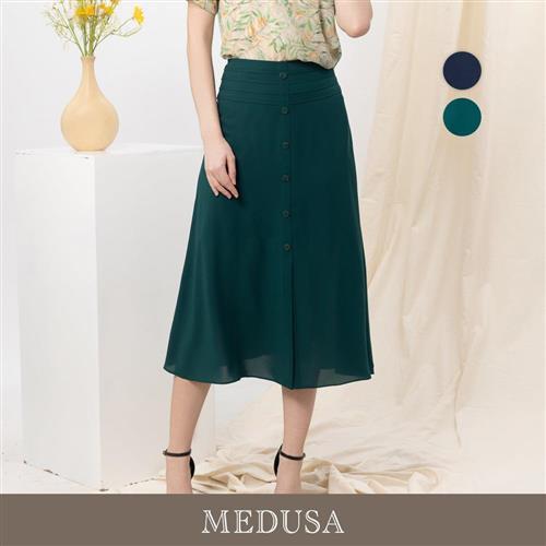 現貨【MEDUSA 曼度莎】優雅壓褶排釦雪紡長裙 - 2色（M-XL）｜雪紡裙 長裙 氣質穿搭