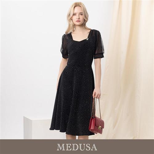 現貨【MEDUSA 曼度莎】星光透紗黑色優雅小禮服（M-XL）｜媽媽禮服 媽媽洋裝 氣質穿搭