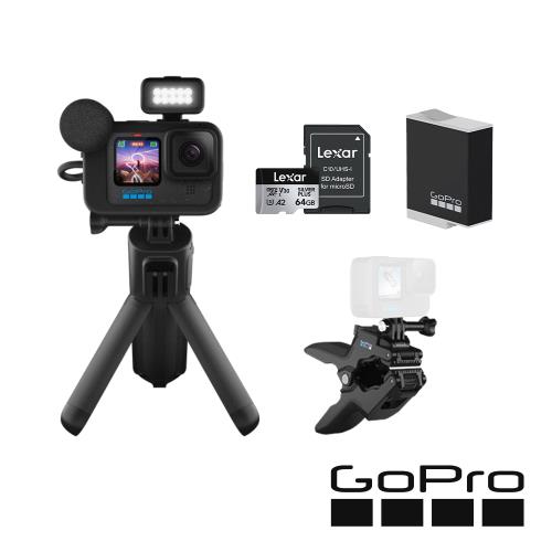 【GoPro】HERO12 Black CE創作者隨夾隨拍套組 (HERO12創作者套組+鯊魚軟管夾+原廠充電電池+64G記憶卡) 正成公司貨