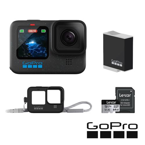【GoPro】HERO12 Black CE創作者新手必備套組 (HERO12創作者套組+護套+繫繩+原廠充電電池+64G記憶卡) 正成公司貨