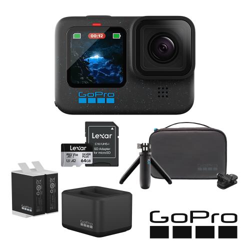 【GoPro】HERO12 Black CE創作者旅遊必備套組 (HERO12創作者套組+旅行套件組+雙座充+雙電池+64G記憶卡) 正成公司貨