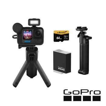 【GoPro】HERO12 Black CE創作者三向輕裝套組 (HERO12創作者套組+三向多功能自拍桿2.0+原廠電池+64G記憶卡) 正成公司貨