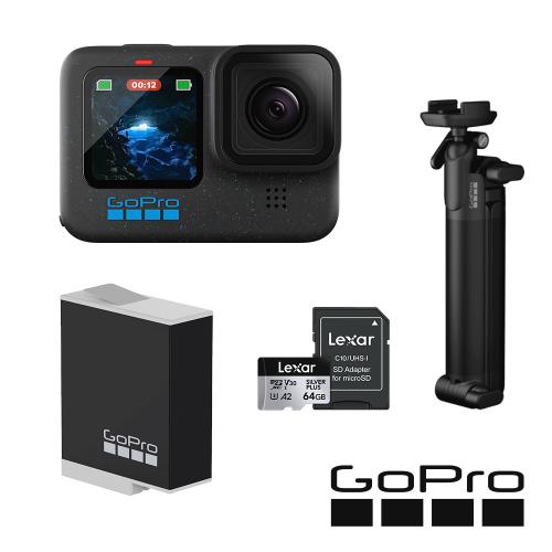 【GoPro】HERO12 Black CE創作者三向輕裝套組 (HERO12創作者套組+三向多功能自拍桿2.0+原廠電池+64G記憶卡) 正成公司貨