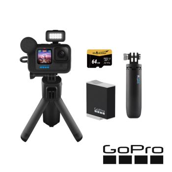 【GoPro】HERO12 Black CE創作者輕旅自拍套組 (HERO12創作者套組+迷你延長桿+腳架+原廠充電電池+64G記憶卡) ​正成公司貨
