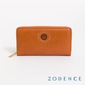 【ZODENCE 佐登司】HAN義大利植鞣革時尚拉鍊長夾(經典駝)
