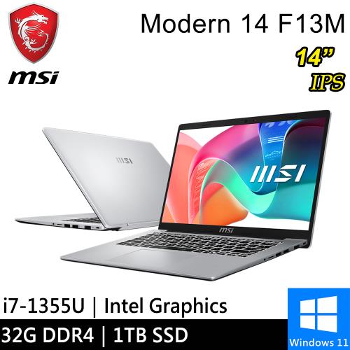微星 Modern 14 F13MG-200TW-SP4 14吋 銀(i7-1355U/32G DDR4/1TB PCIE/W11)特仕筆電
