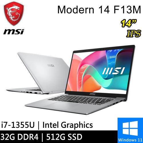 微星 Modern 14 F13MG-200TW-SP2 14吋 銀(i7-1355U/32G DDR4/512G PCIE/W11)特仕筆電