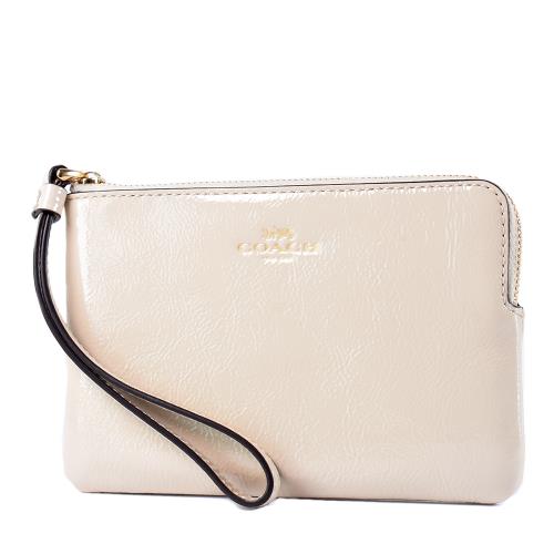 COACH 漆皮L型拉鍊手拿包-珠光白