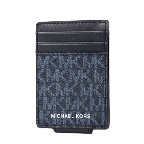 MICHAEL KORS 男款 緹花LOGO防刮皮革名片夾/鈔票夾-藍色