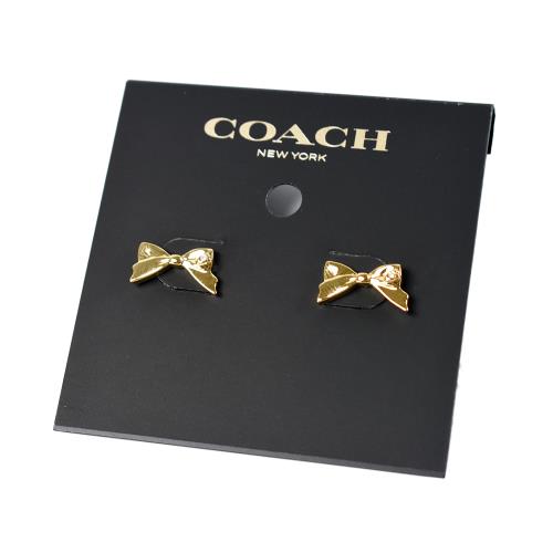 COACH 蝴蝶結晶鑽針式耳環-金色