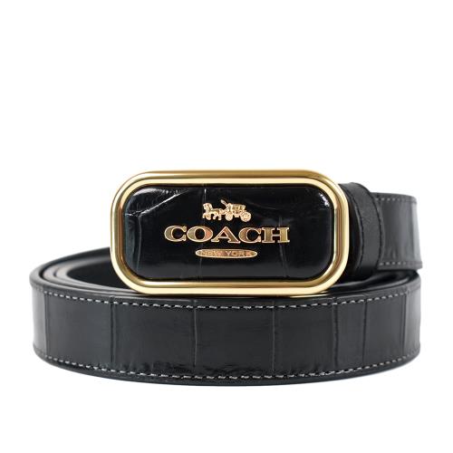 COACH 女款 動物紋金屬LOGO皮革雙面用皮帶-黑色