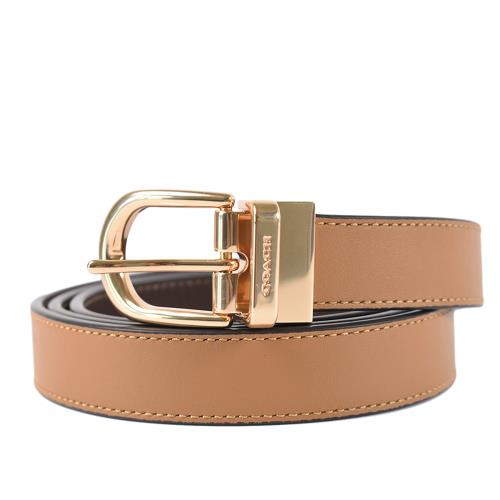 COACH 女款 素面雙面用皮帶-卡其/咖啡色