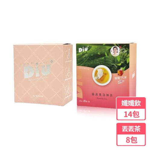丟丟妹Diu+ 玫瑰孅孅飲14包/盒(1盒)+丟丟茶8包/盒(1盒)-(鳳梨茶/洛神茶/薄荷茶)