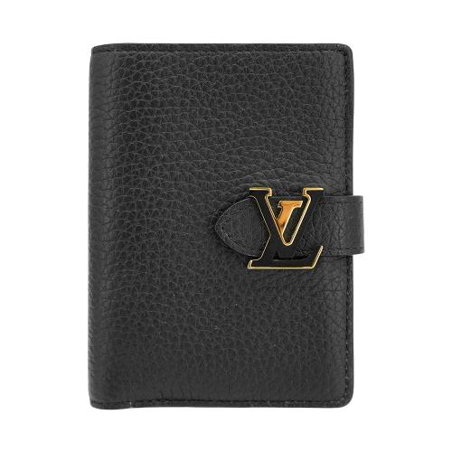 二手品 Louis Vuitton Lockme 牛皮直式二折短夾(M81561-黑)